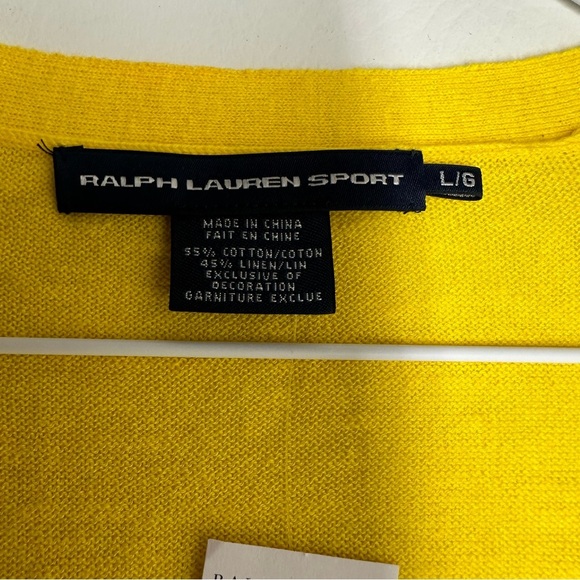 Ralph Lauren sport cotton/linen blend Yellow Cardigan Sweater vneck size L NWT - Picture 5 of 10